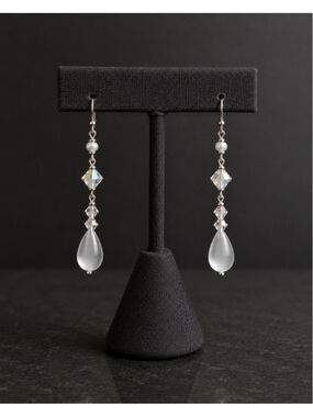Dabby Reid Ltd White Cat’s Eye Teardrop & Aurora Crystal Dangle Earrings Silver